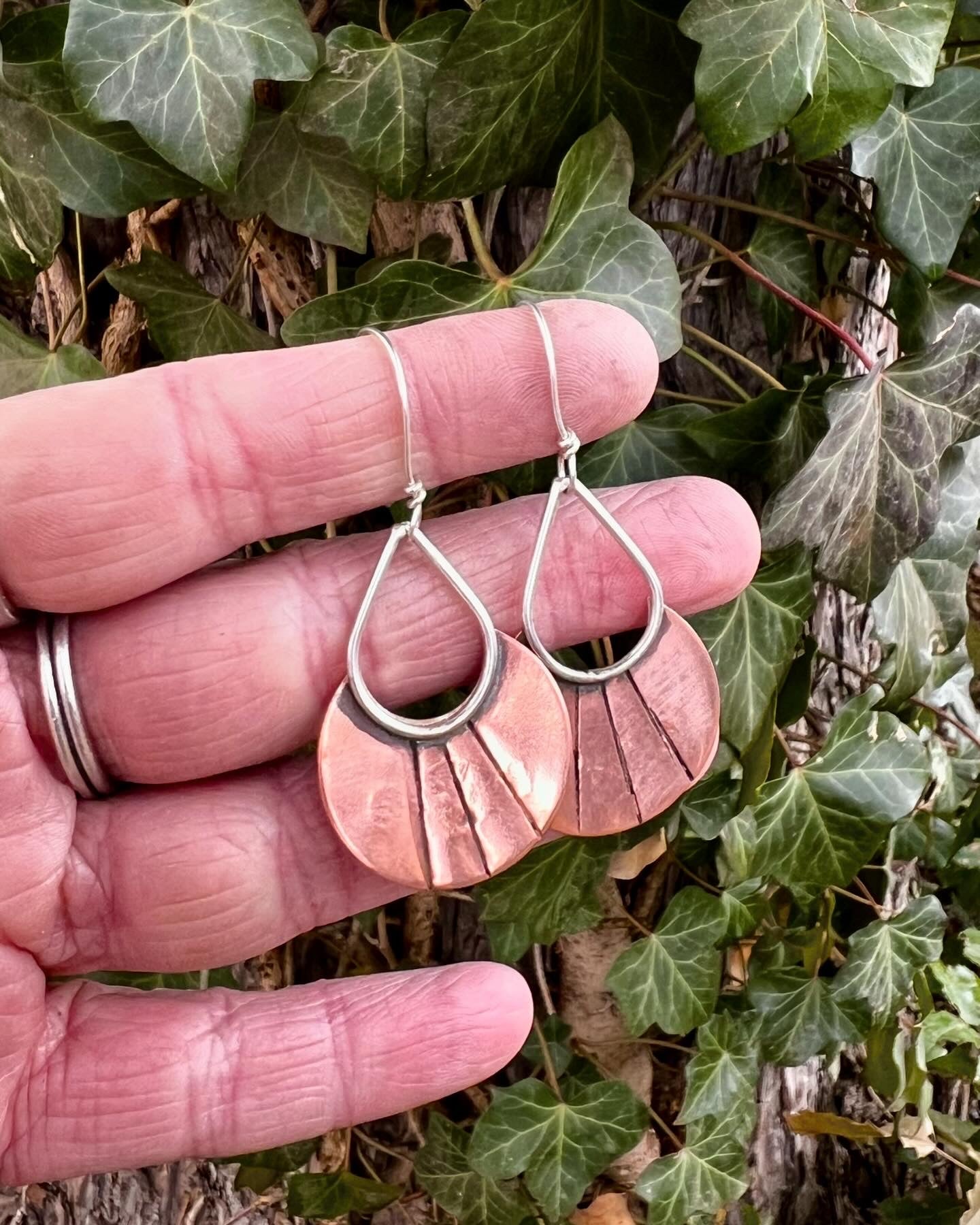 Copper and sterling crescent earrings